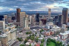 denver skyline with rocky mountains in the background 